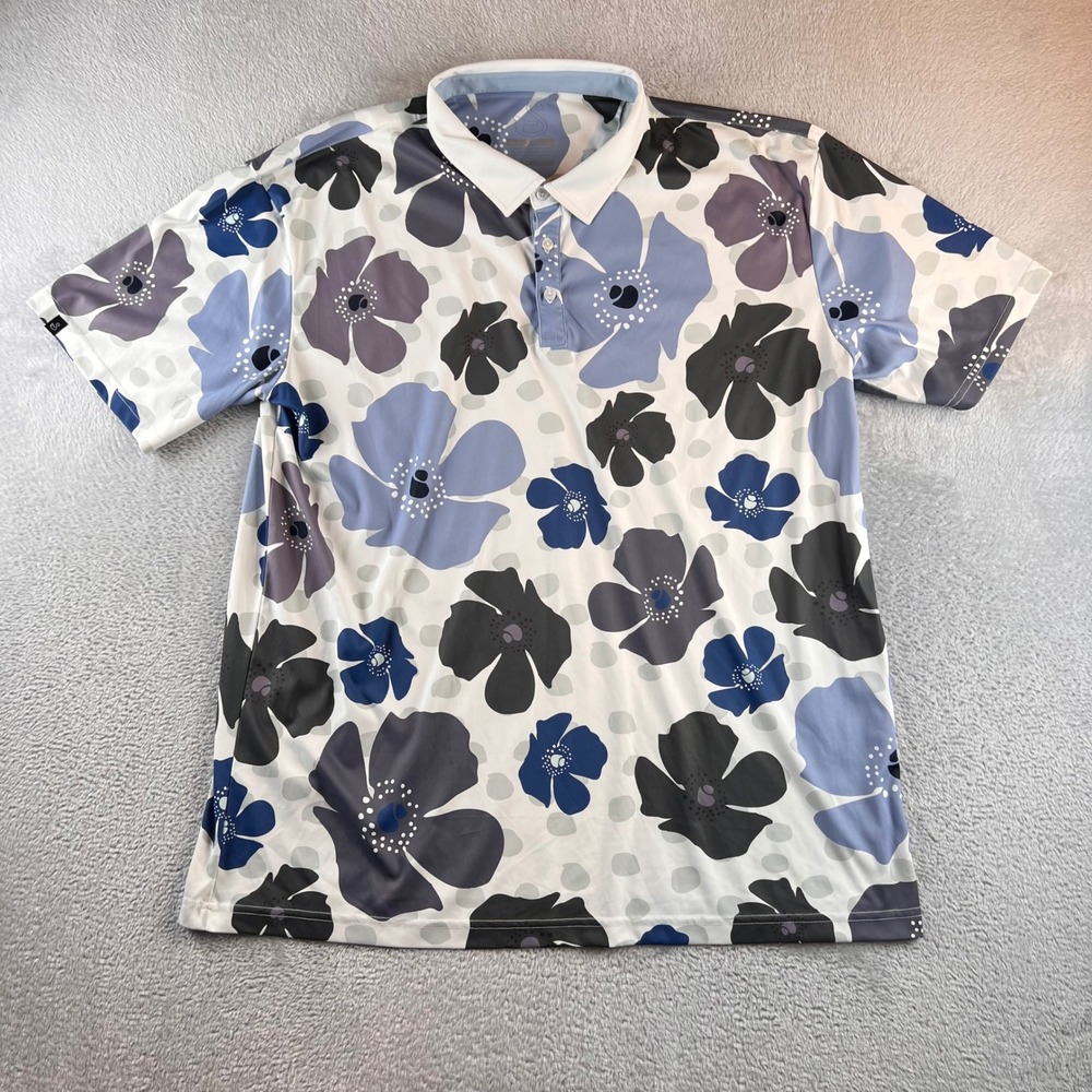 Swannies Golf Polo Shirt Mens 2XL Blue Floral Performance Short Sleeve 2037